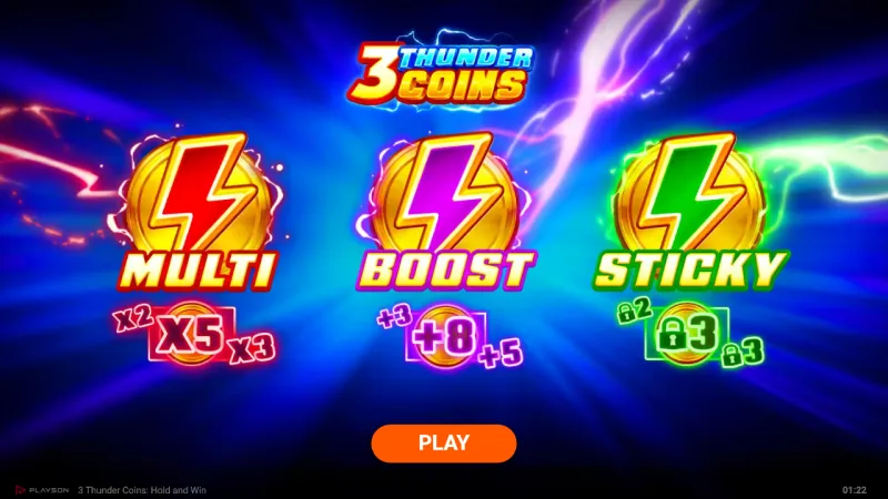 3 Thunder Coins: Hold and Win online pokie by Playson — in-game view